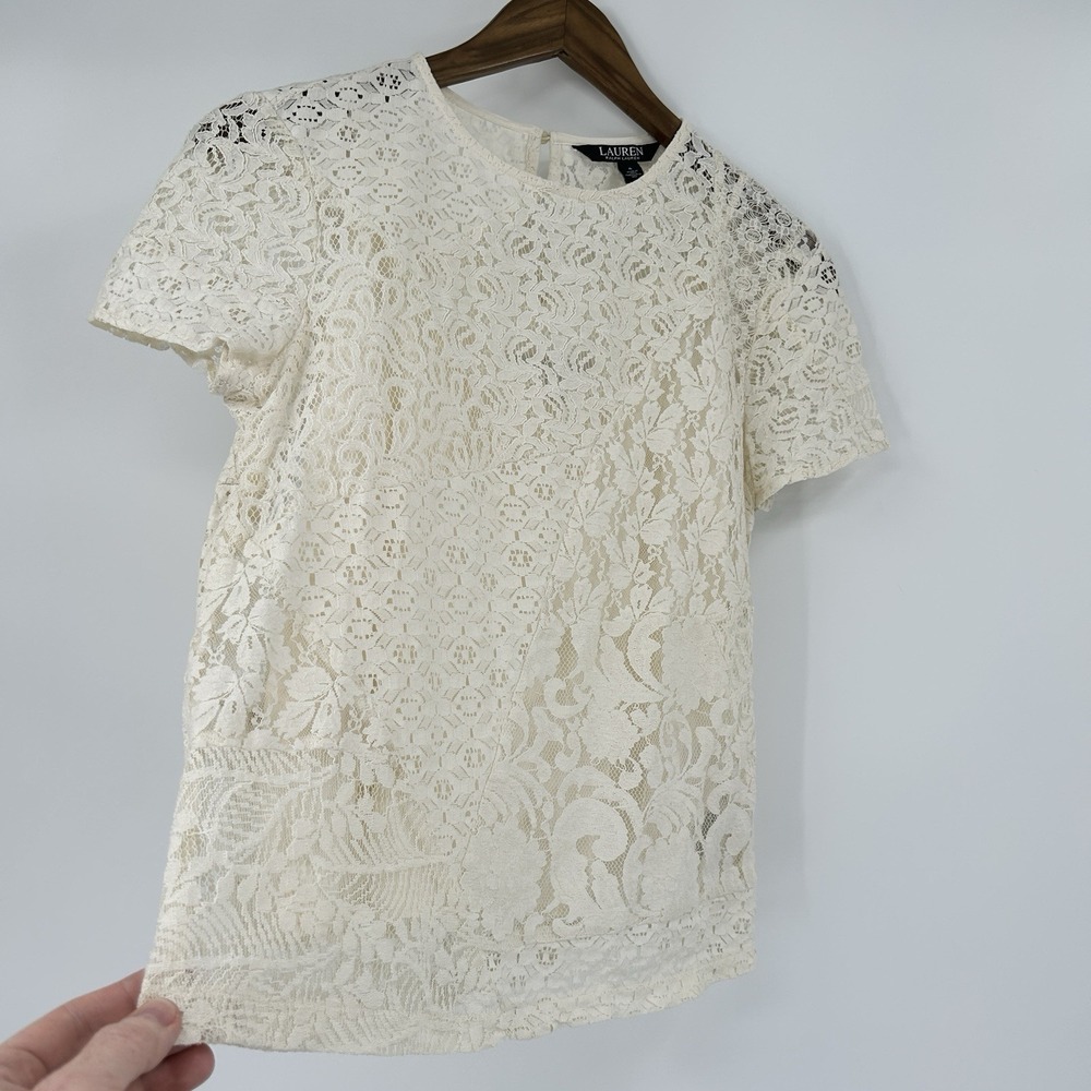Lauren Ralph Lauren Romantic Patchwork Lace Top Size 4 Floral Preppy Cottage
